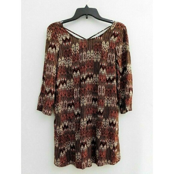 FOREVER 21 BURGUNDY & CORAL , 3/4 SLEEVE DRESS, LONG SHIRT, WOMAN'S SIZE SMALL - Picture 1 of 7